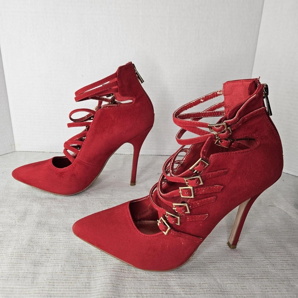 Anne Michelle Women's Red Multi Belt Heels